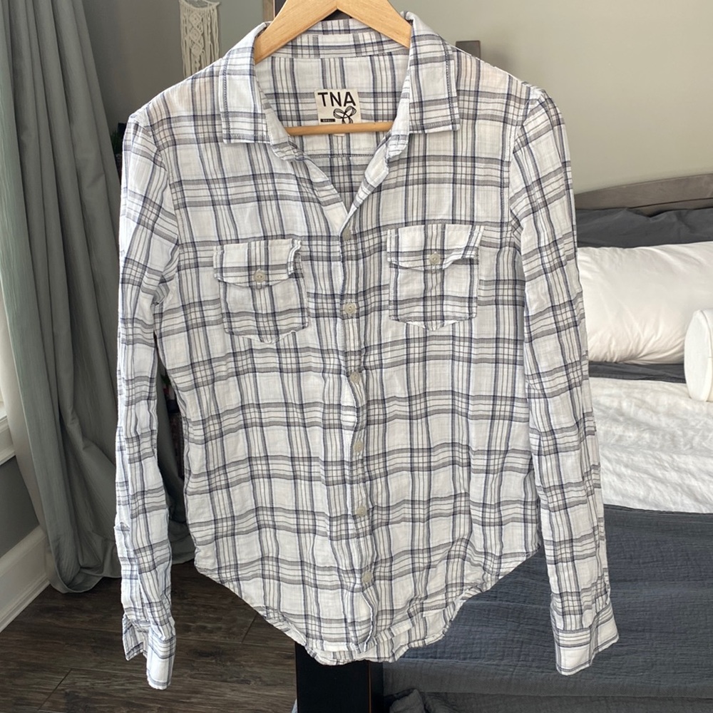 TNA great condition light cotton plaid button down size small